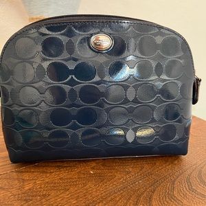 Coach Makeup Bag navy leather 8x6 inches.